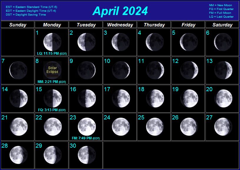 April 2024 Calendar With Moon Phases Ardeen Sharron